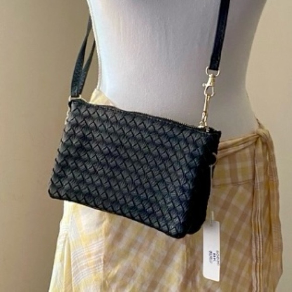 Empire woven leather handbag with zip compartments NWOT